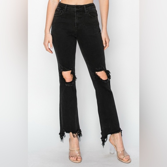 RISEN Full Size Distressed Raw Hem Jeans with Pockets - Picture 3 of 7